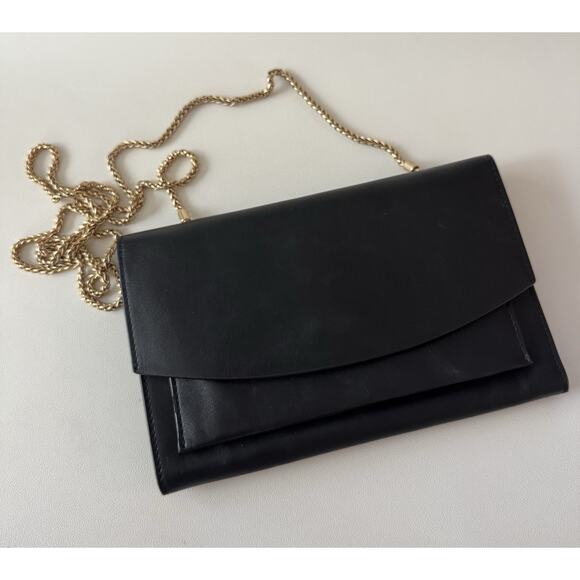 Skagen Crossbody Bag Black Leather Chain Link Clutch Cow Hide Envelope - Picture 1 of 15